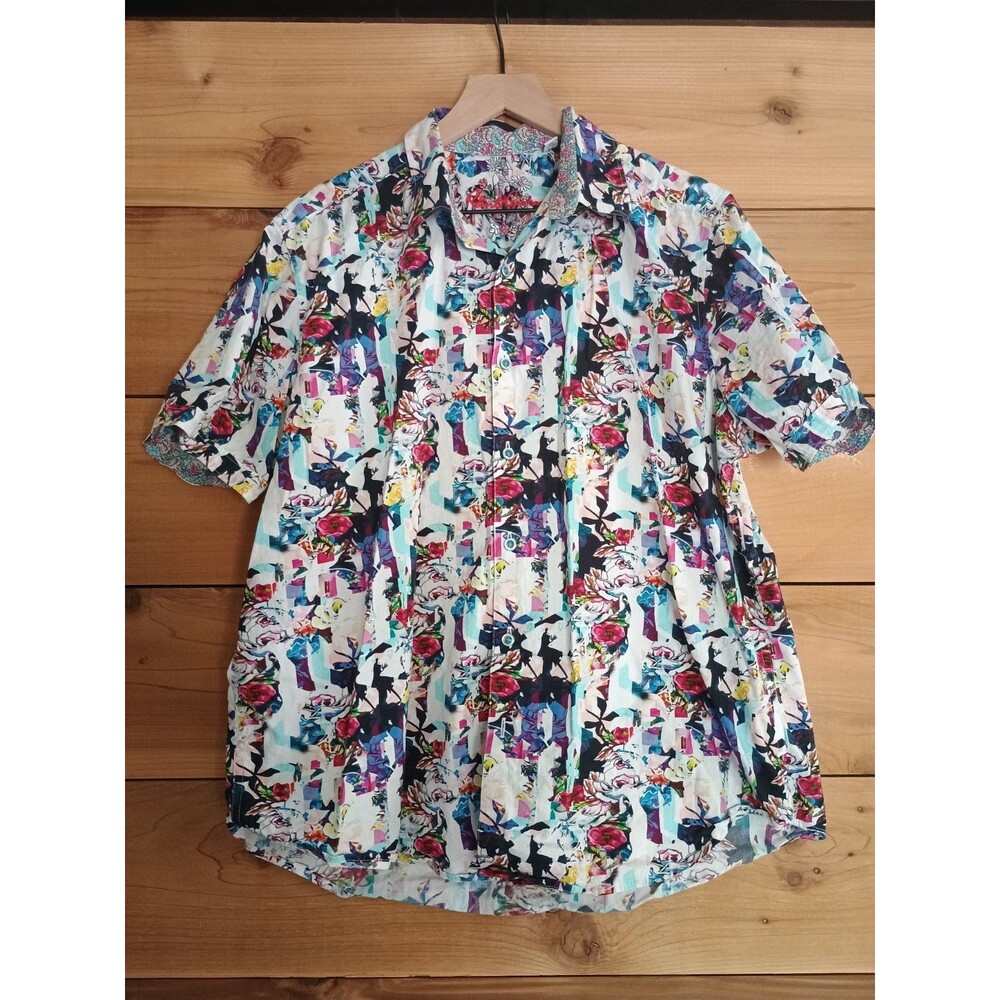 Robert Graham Button Up Short Sleeve Shirt Floral Multi Color Abstract Sz XL